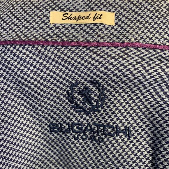 BUGATCHI UOMO Size XL Blue Navy Stripe Cotton Spread Collar Long Sleeve Shirt - Picture 4 of 7